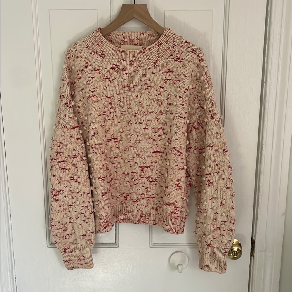Cozy Knit Sweater - Cream and Red